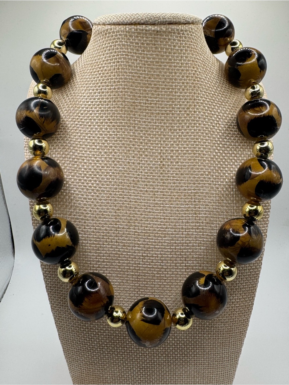 Handmade Brown & Black Beaded Necklace with Gold Accents